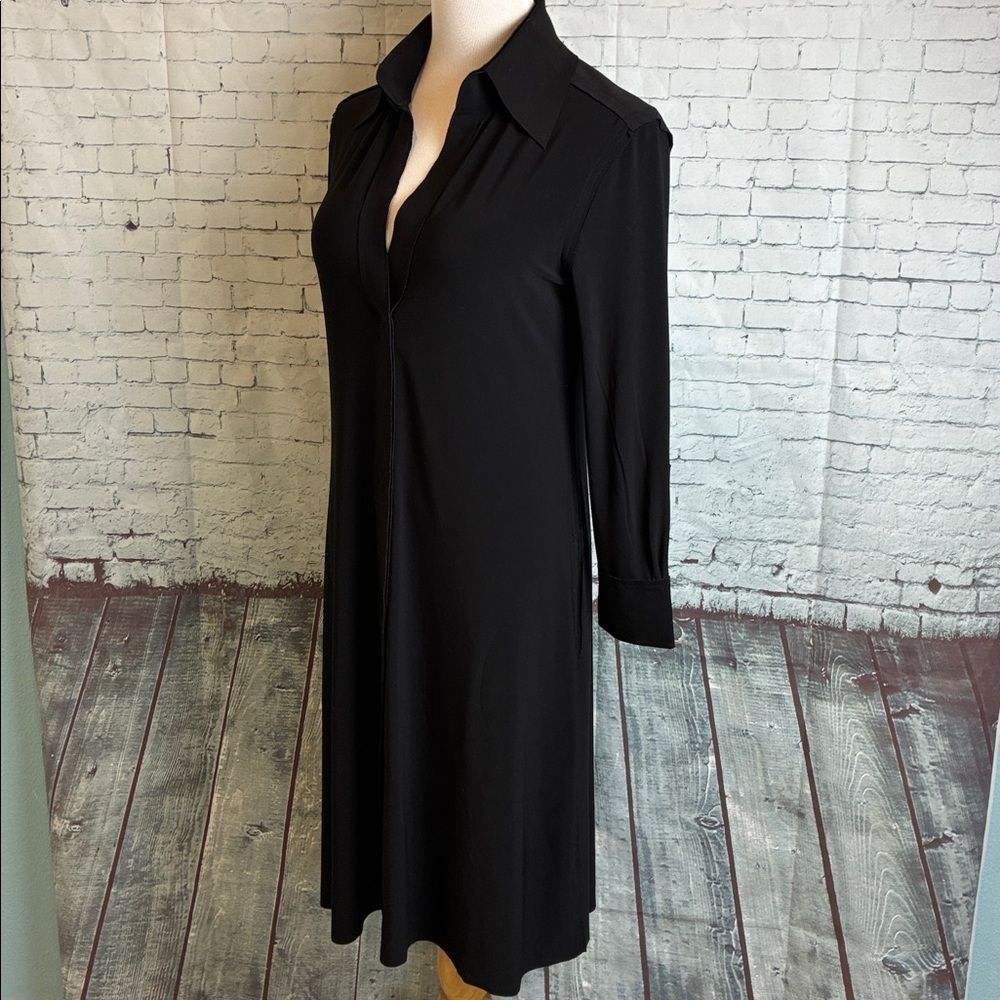 Norma‎ Kamali Jersey Shift Dress S Stretch Long Sleeve Pockets Minimalist